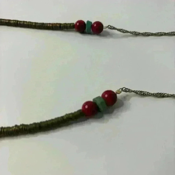 Accessorize Bohemian Golden with Green and Red Accents Long Necklace - Picture 2 of 5
